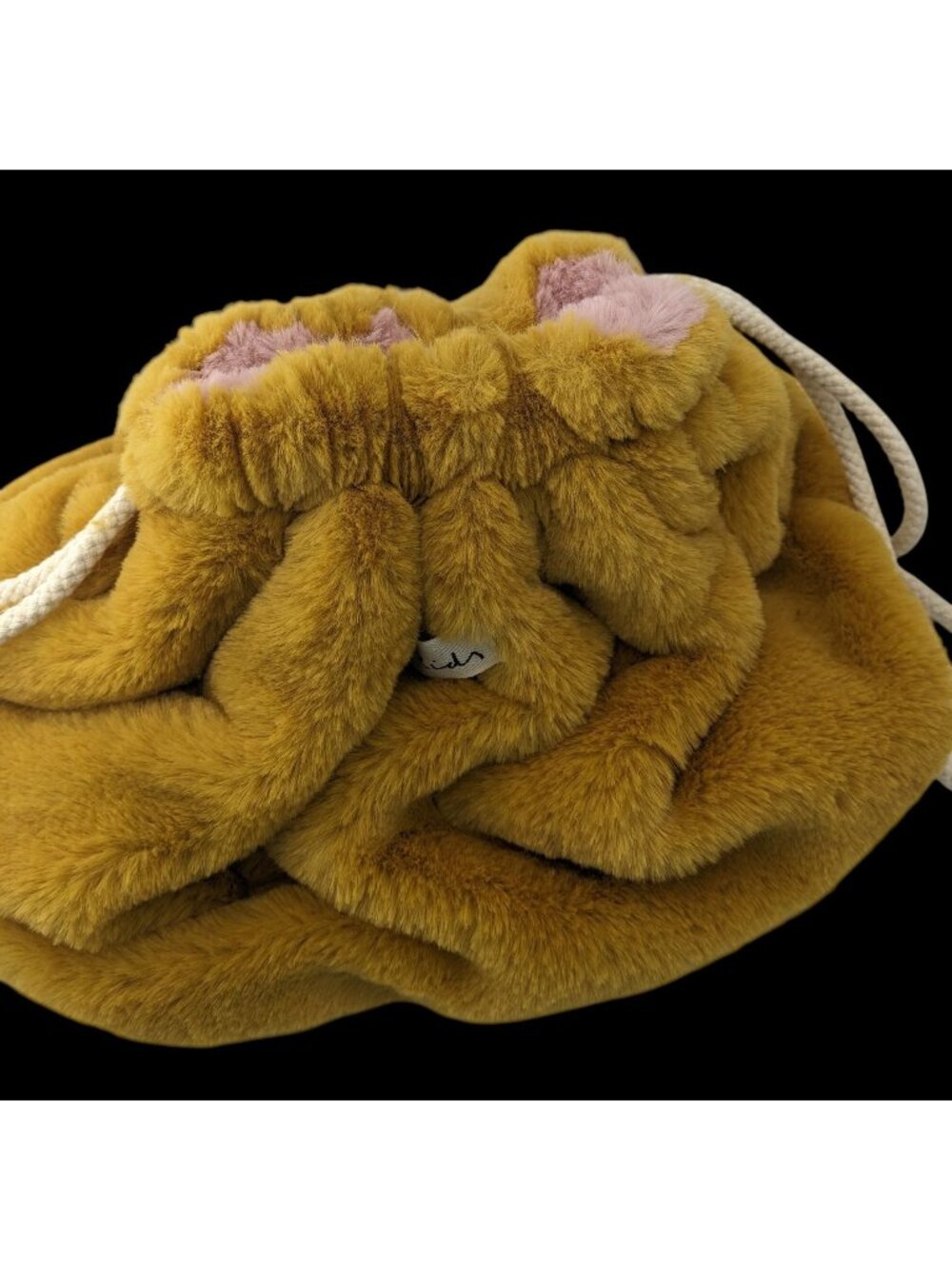 Faux Fur Drawstring Bag Golden Brown Zara Kids 13x10 Inches